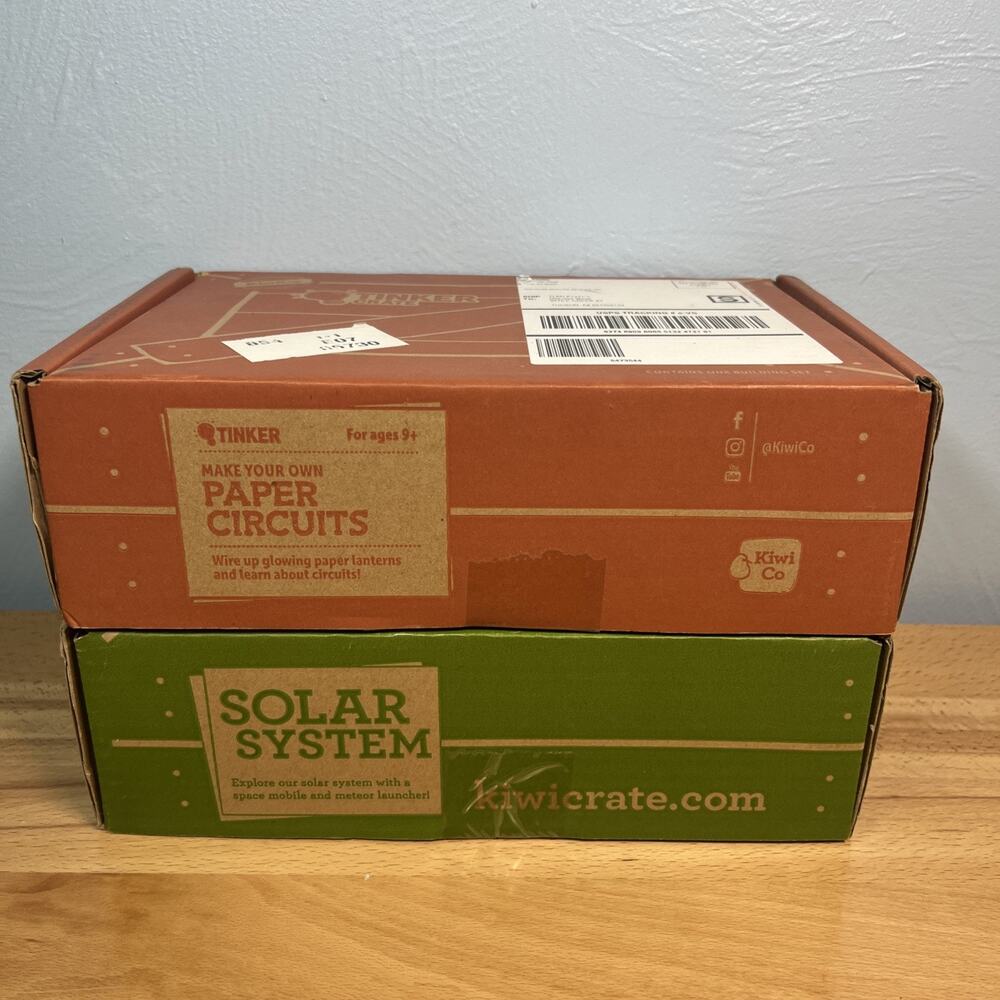 2 NEW Kiwi Co KiwiCrate Tinker Crate Kits Boxes Solar System Paper Circuits